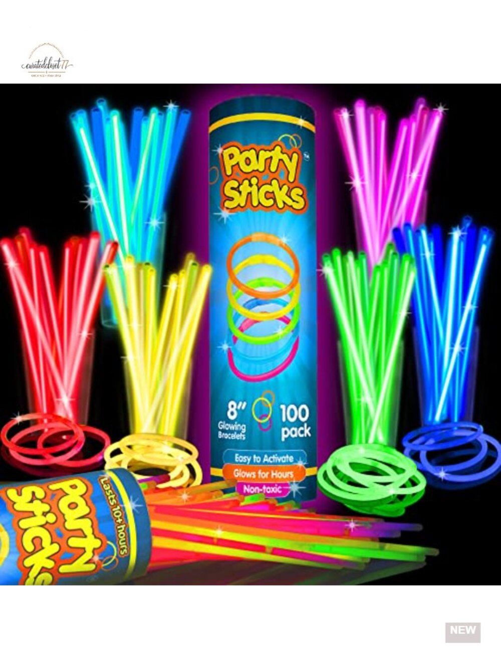100 Glow Sticks Bulk Party Favors with Connectors - 8 Inch Glow in Dark